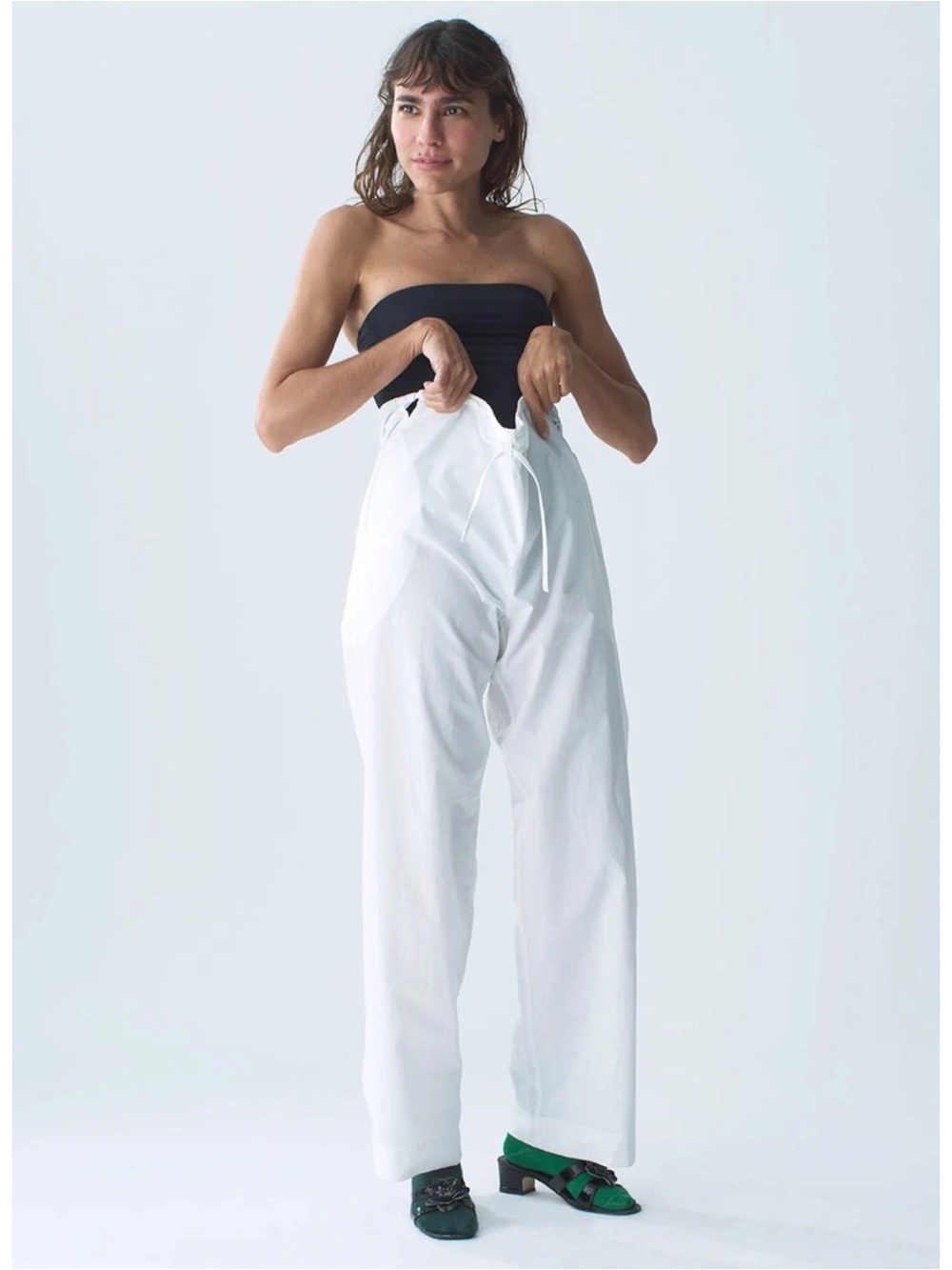 NU SWIM Rego Pants - White Organic Cotton Loose Fit Versatile Straight Leg Pants - Picture 12 of 14